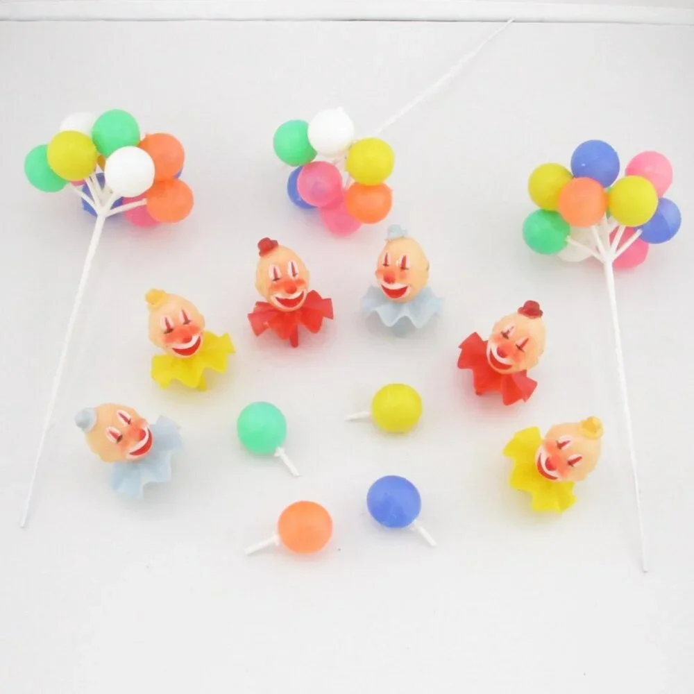 Vintage WILTON Circus Clown Cupcake Cake Toppers Set 6 W/ Balloon Pick Party